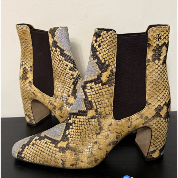 NEW TORY BURCH BANANA EMBOSSED SNAKESKIN LEATHER CHELSEA ANKLE BOOTIES BOOTS 6 - Picture 7 of 16